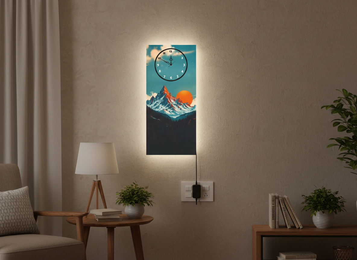Mountain Print Wall Clock With Light