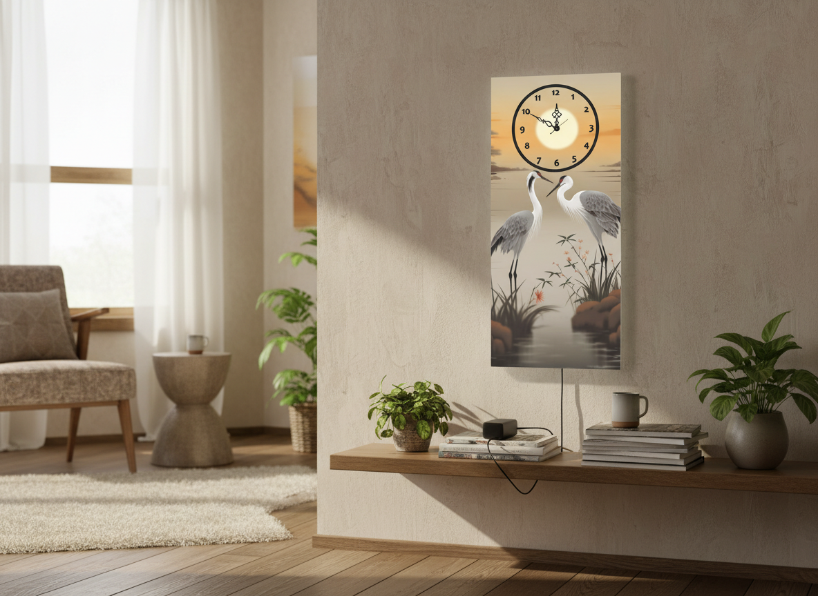 Cranes printed Wall Clock With Light