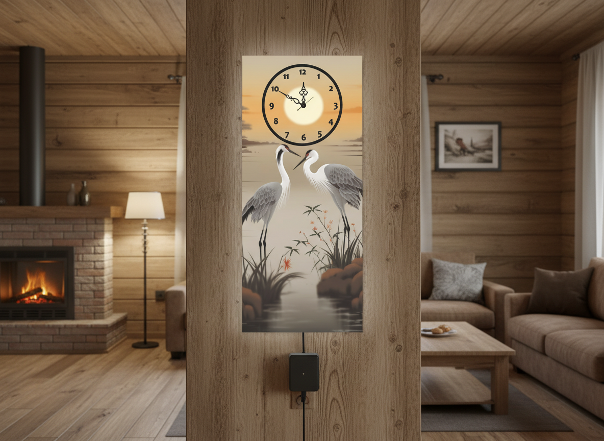 Cranes printed Wall Clock With Light