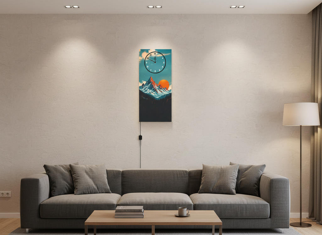 Mountain Print Wall Clock With Light