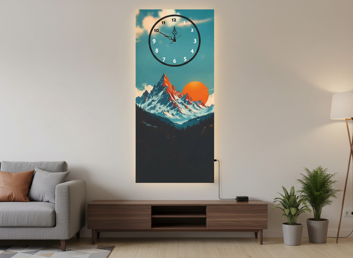 Mountain Print Wall Clock With Light