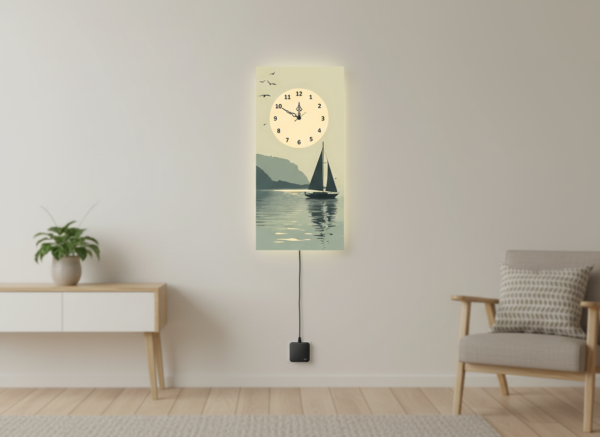 Boat Print Wall Clock With Light
