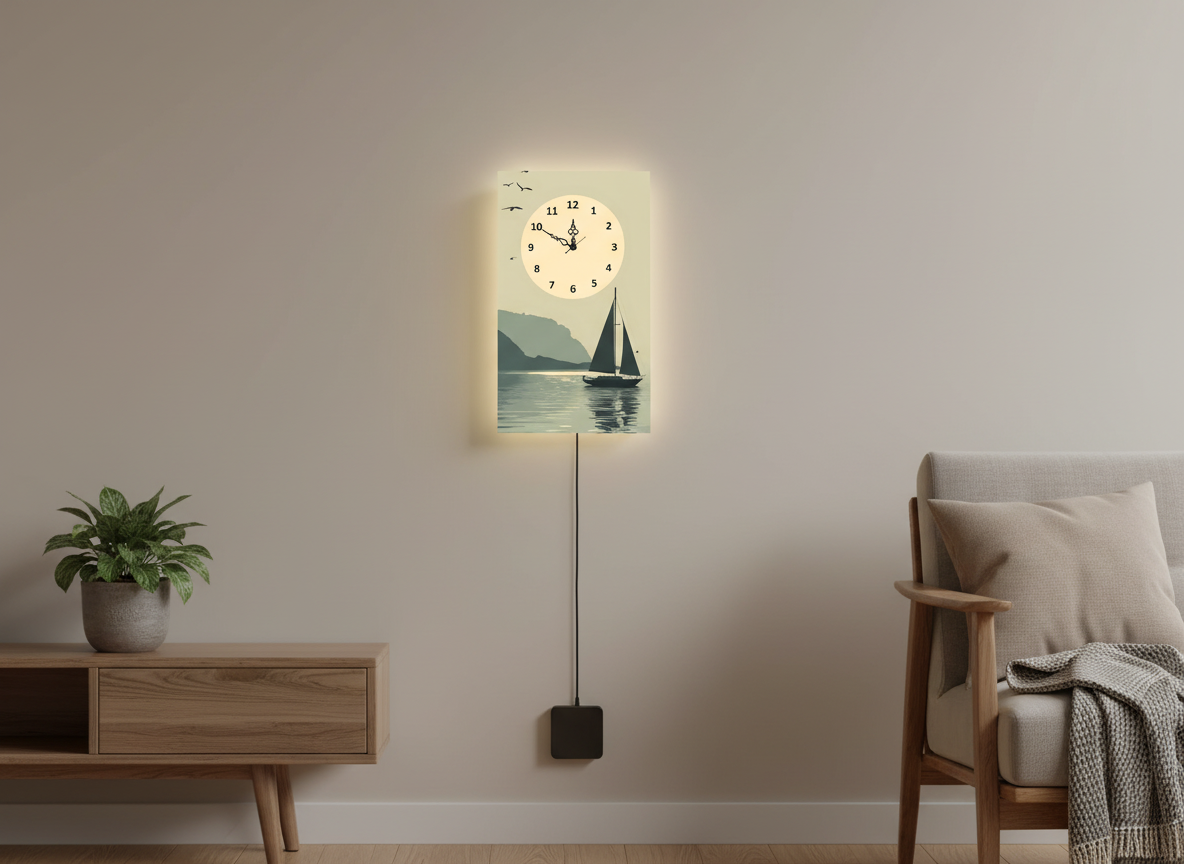 Boat Print Wall Clock With Light