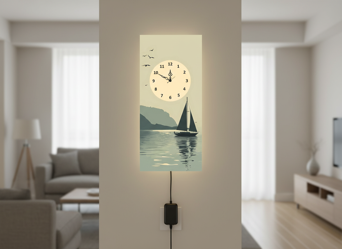 Boat Print Wall Clock With Light