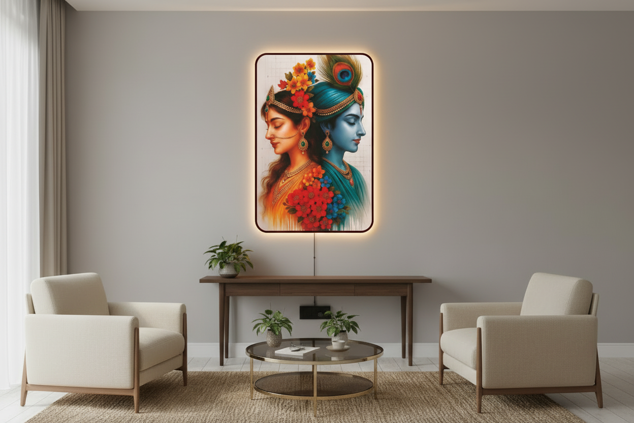 Radha Krishna Wall Frame With Light