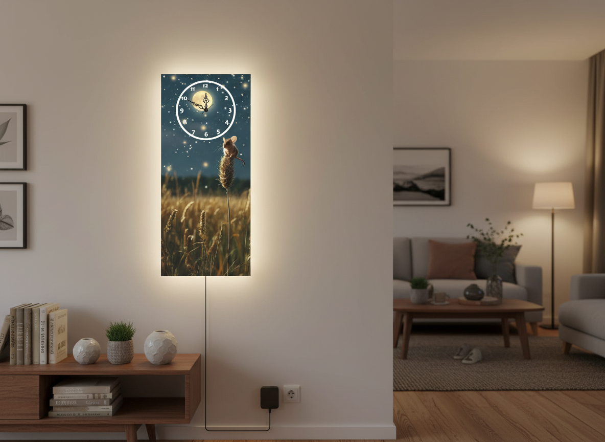 Harvest Mouse Moonlight Wall Clock With Light