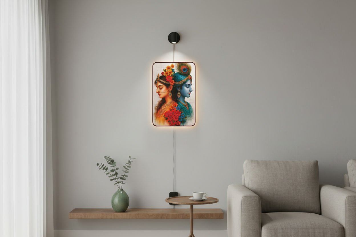 Radha Krishna Wall Frame With Light