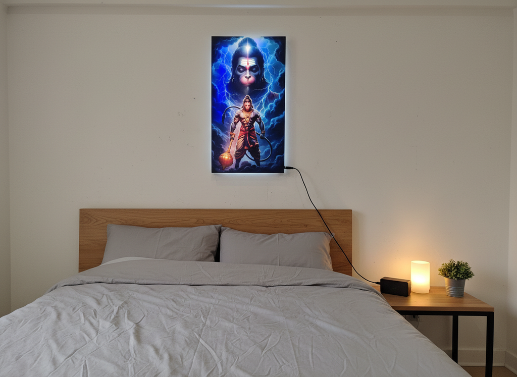 Hanuman Ji Acrylic Wall Frame With Light