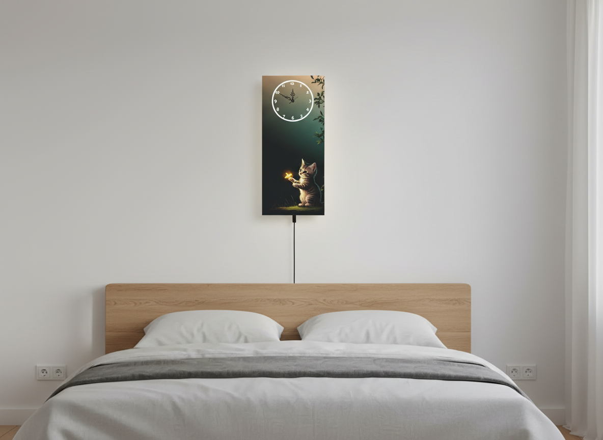 Firefly and kitten Illuminated Wall Clock