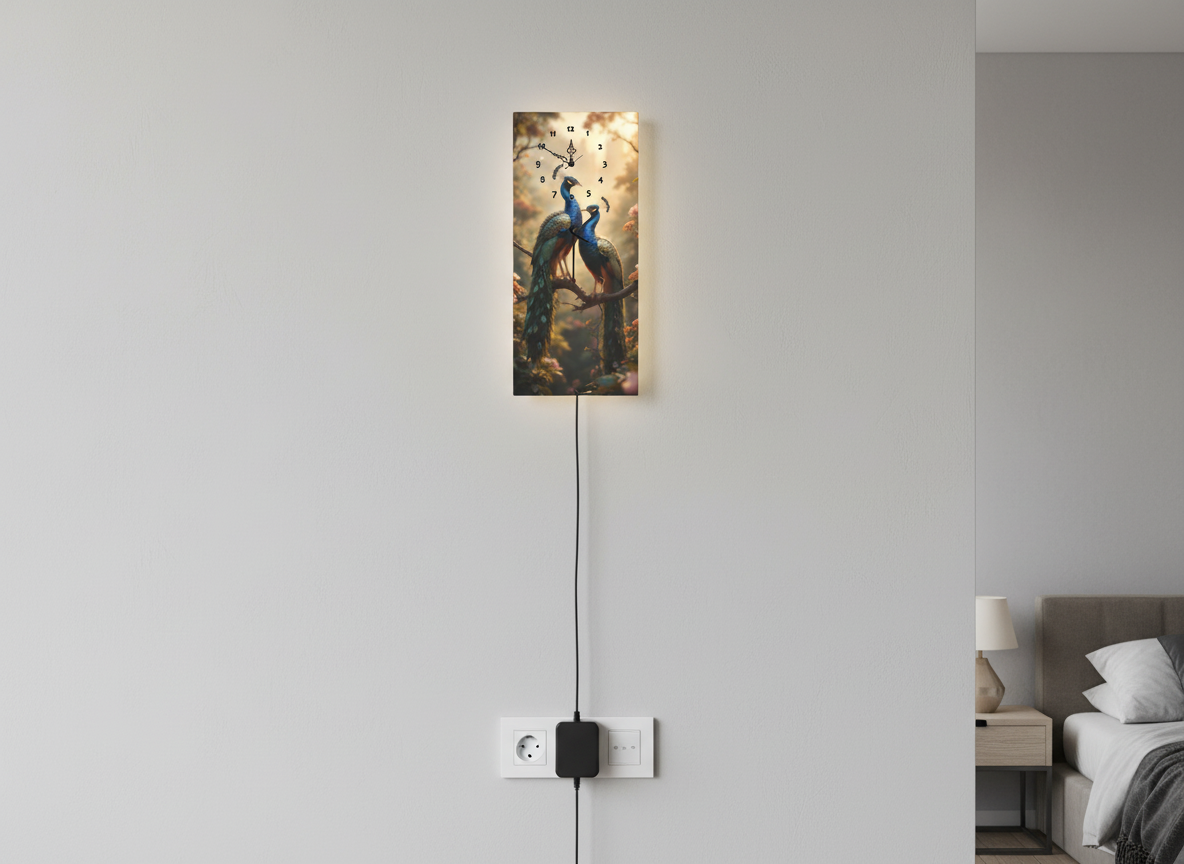 Peacocks Print Wall Clock With Light