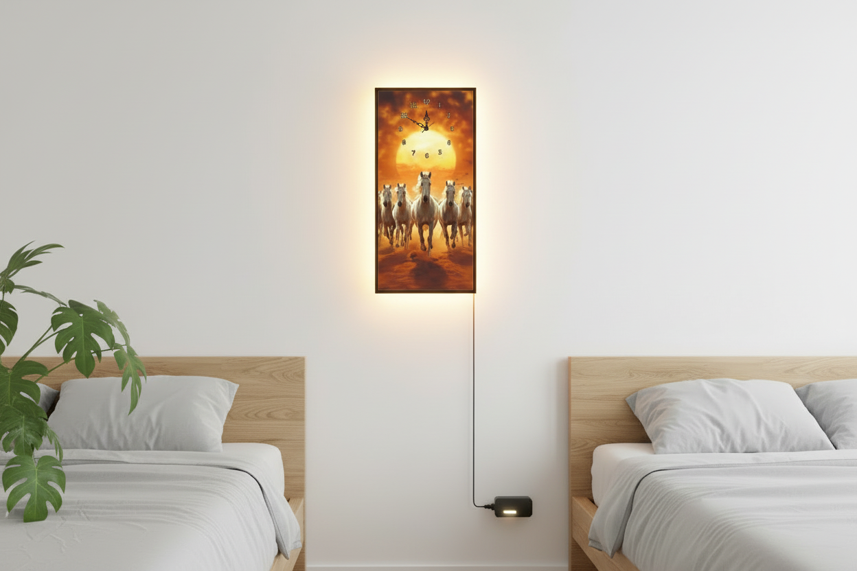 Horses Print Wall Clock With Light