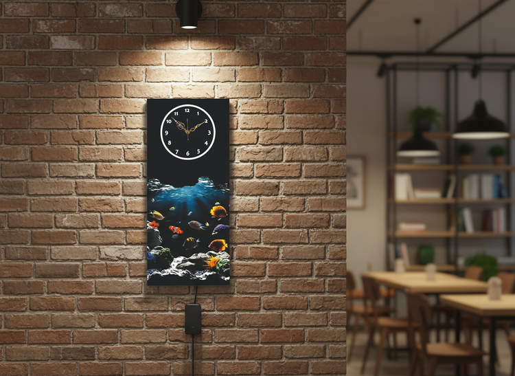 Fish Print Wall Clock With Light