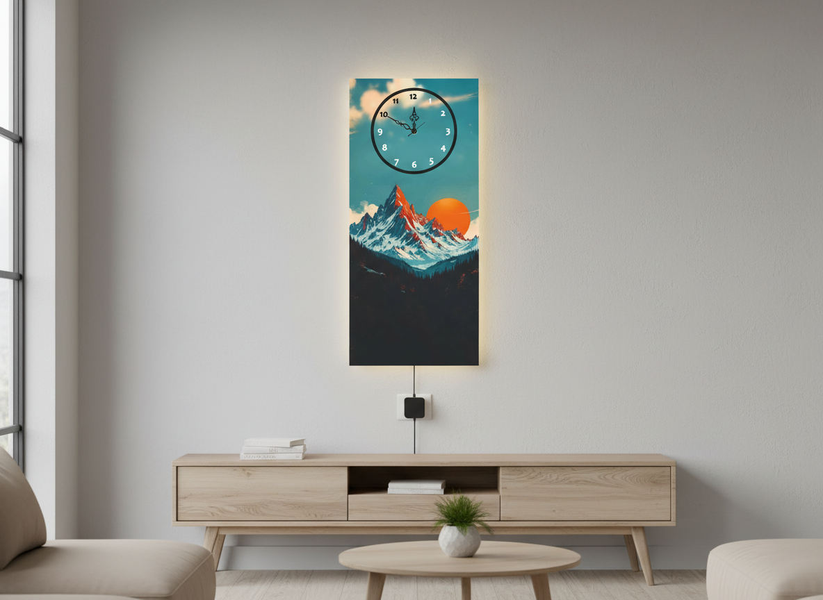 Mountain Print Wall Clock With Light
