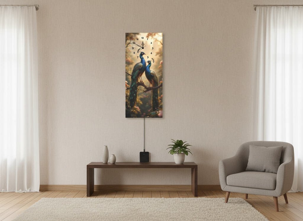 Peacocks Print Wall Clock With Light