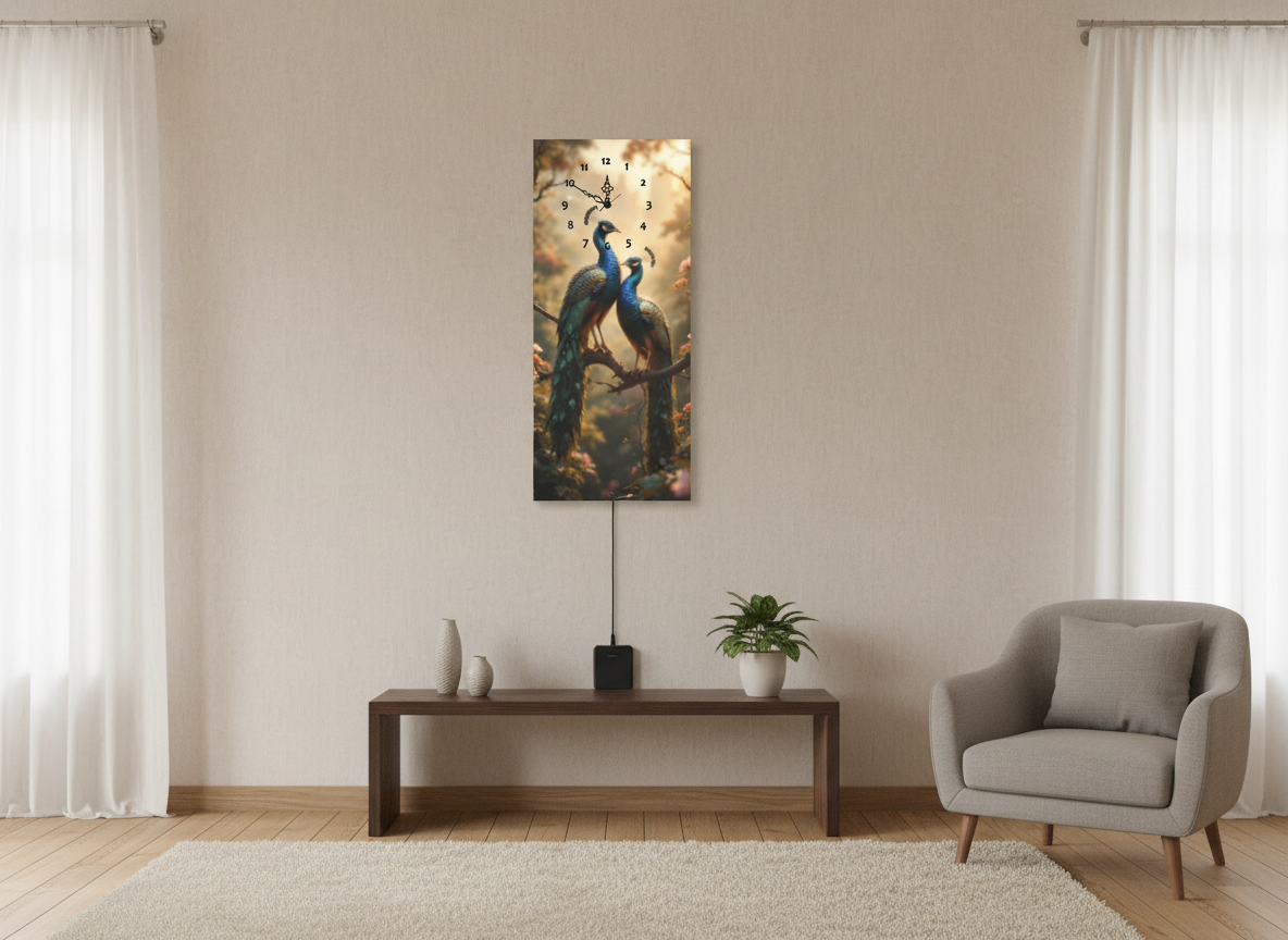 Peacocks Print Wall Clock With Light