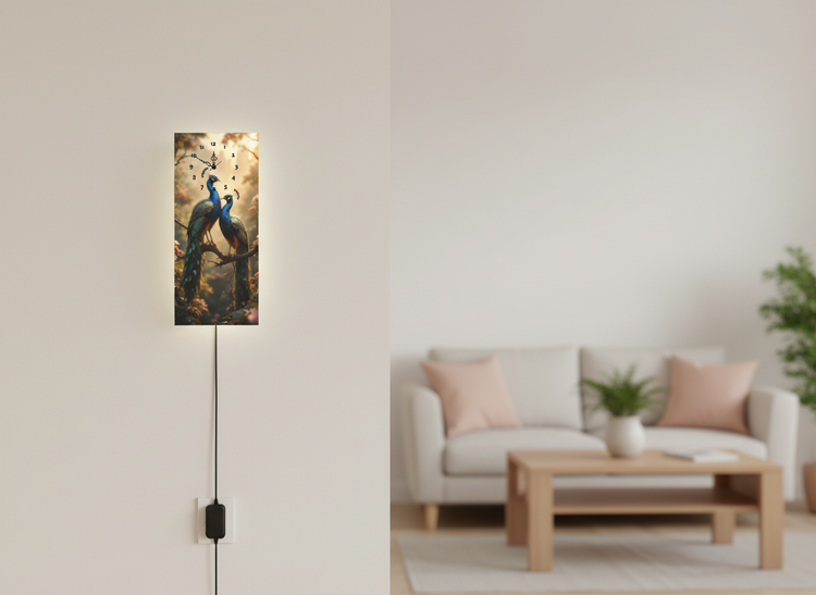 Peacocks Print Wall Clock With Light