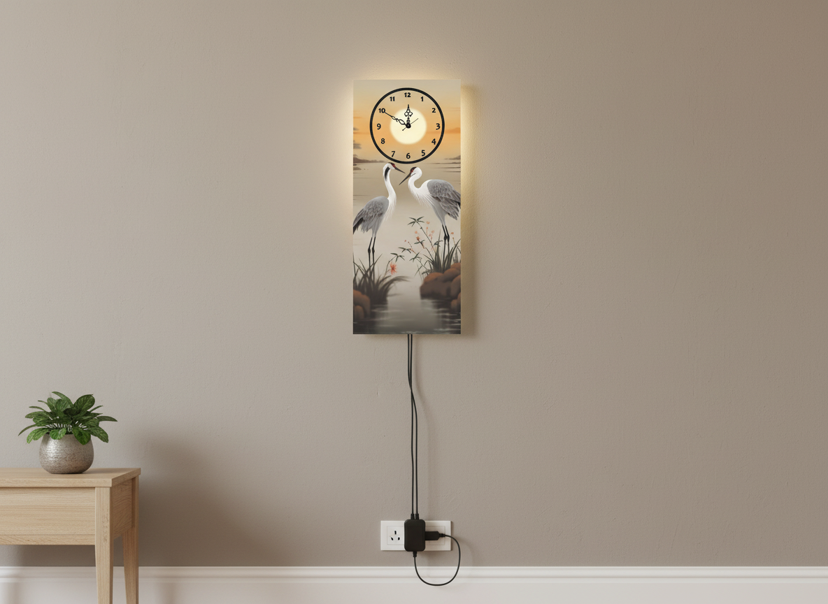 Cranes printed Wall Clock With Light