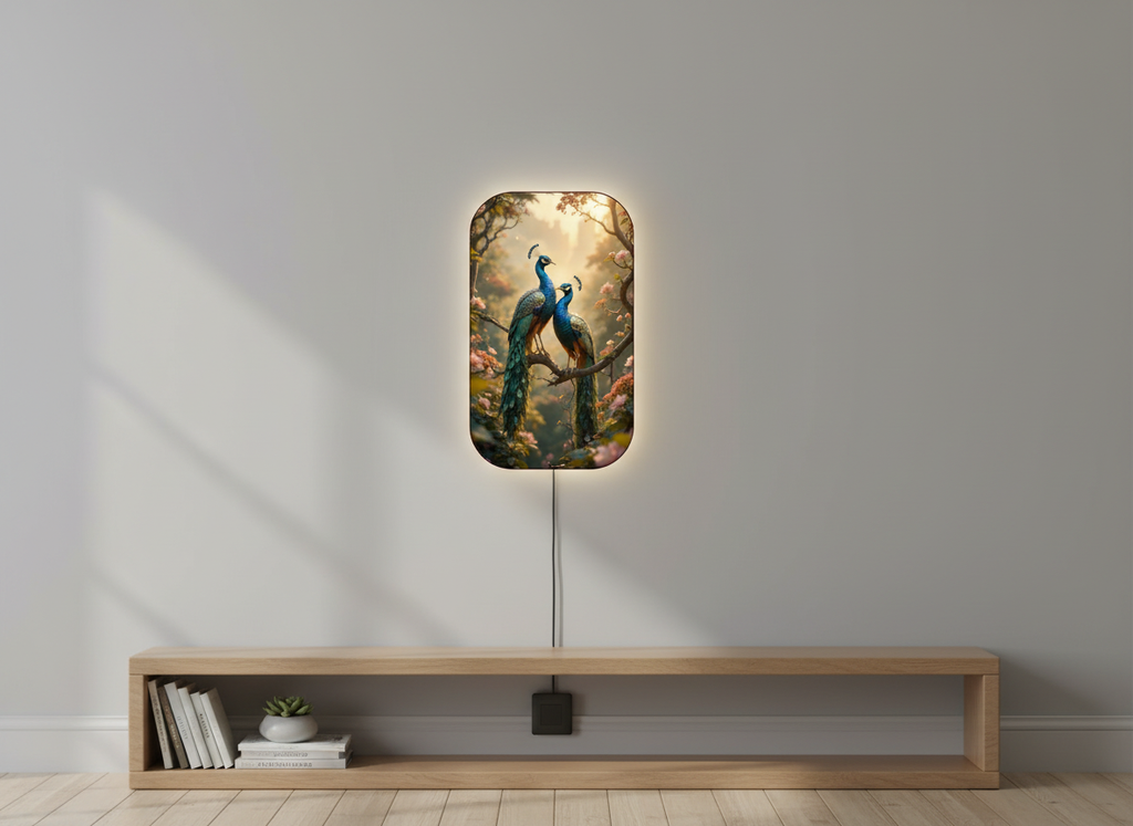 Peacock Print Wall Frame With Light