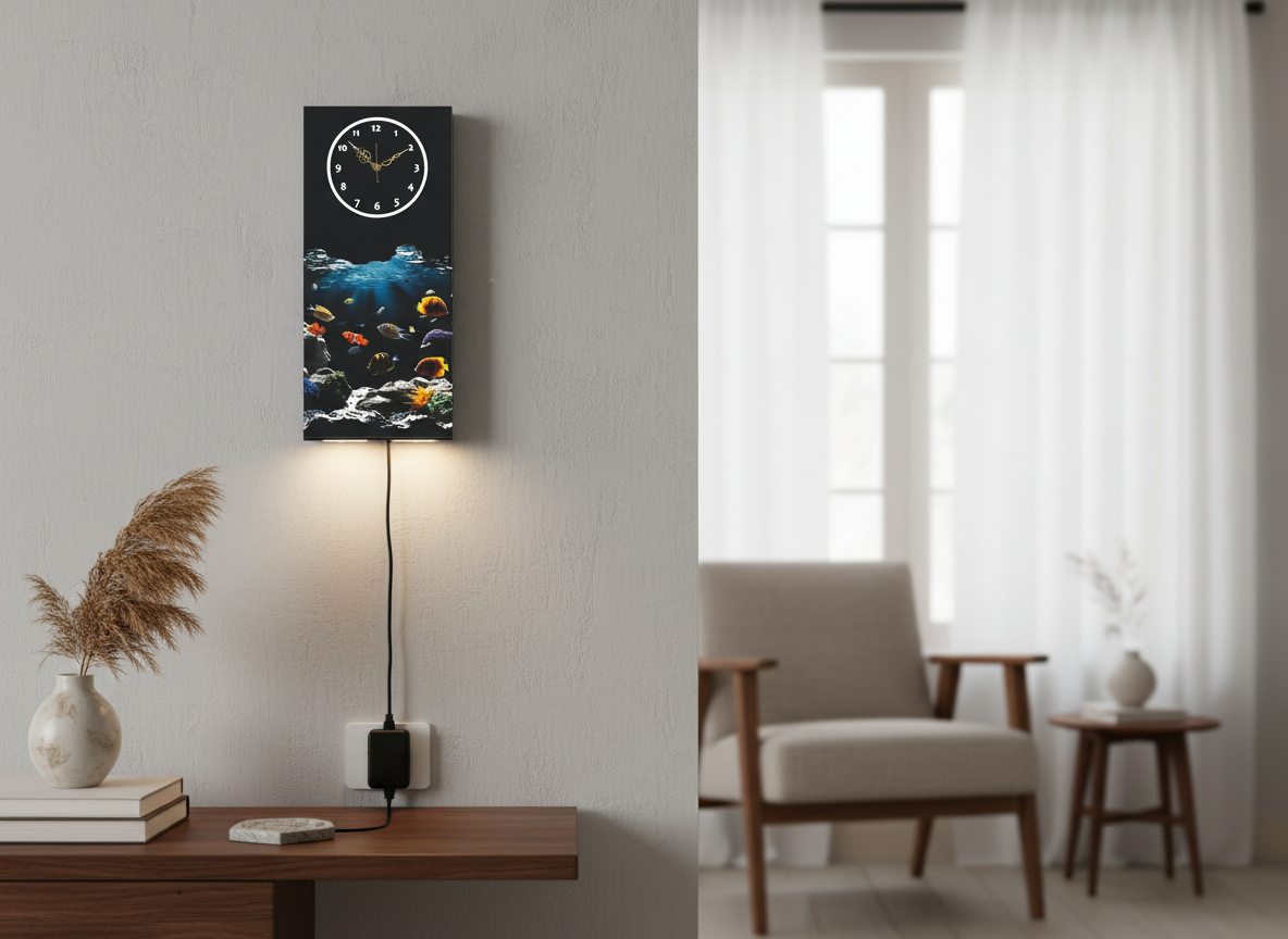 Fish Print Wall Clock With Light