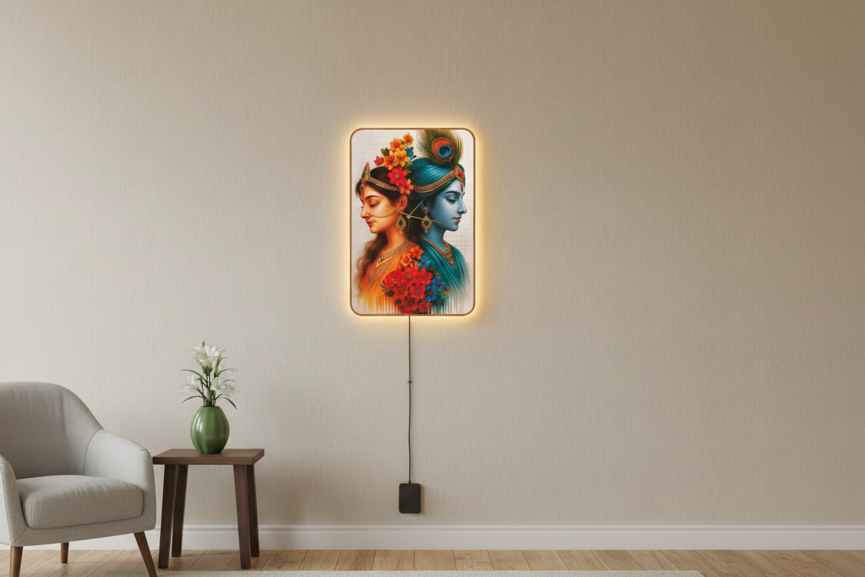 Radha Krishna Wall Frame With Light