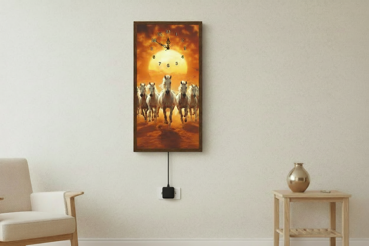 Horses Print Wall Clock With Light