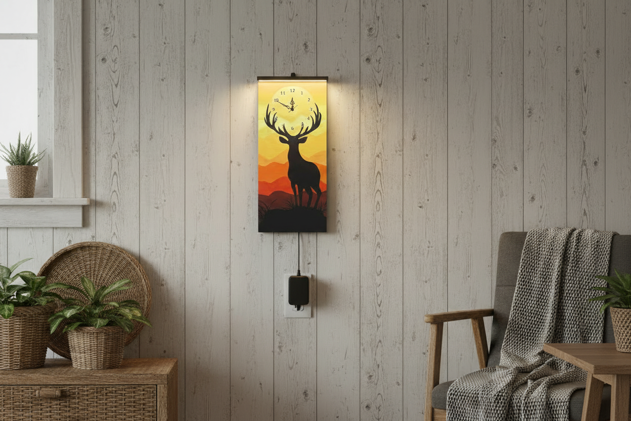 Deer Print Wall Clock With Light