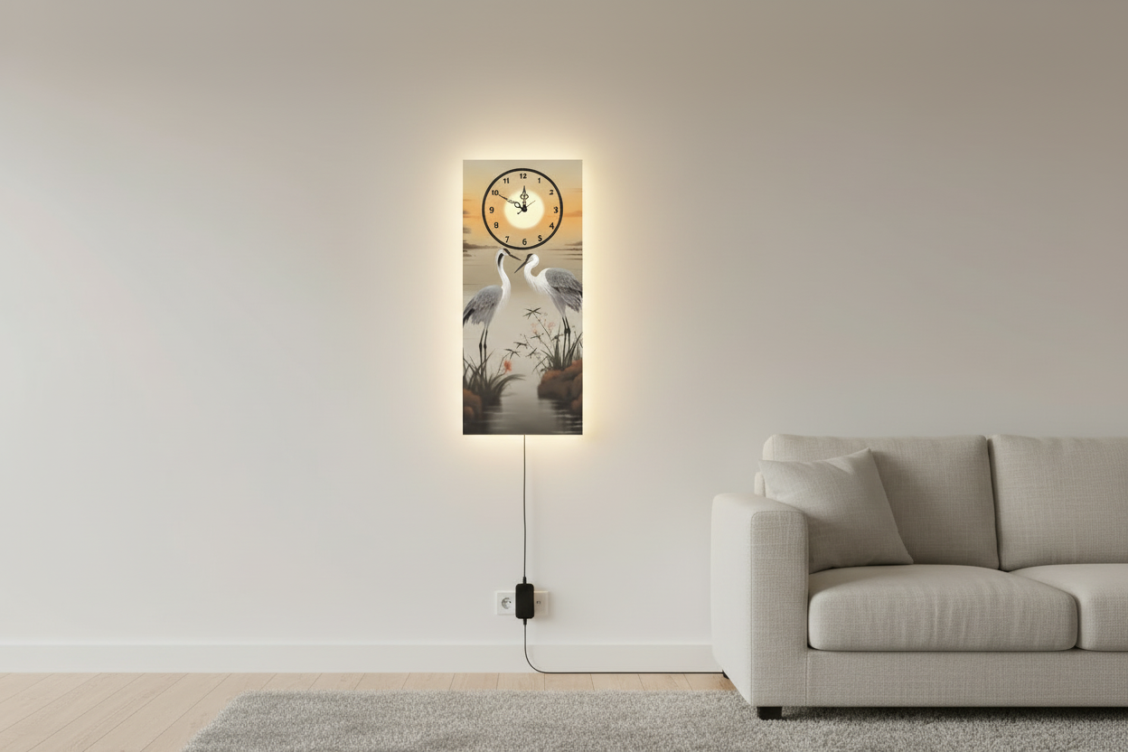 Cranes printed Wall Clock With Light