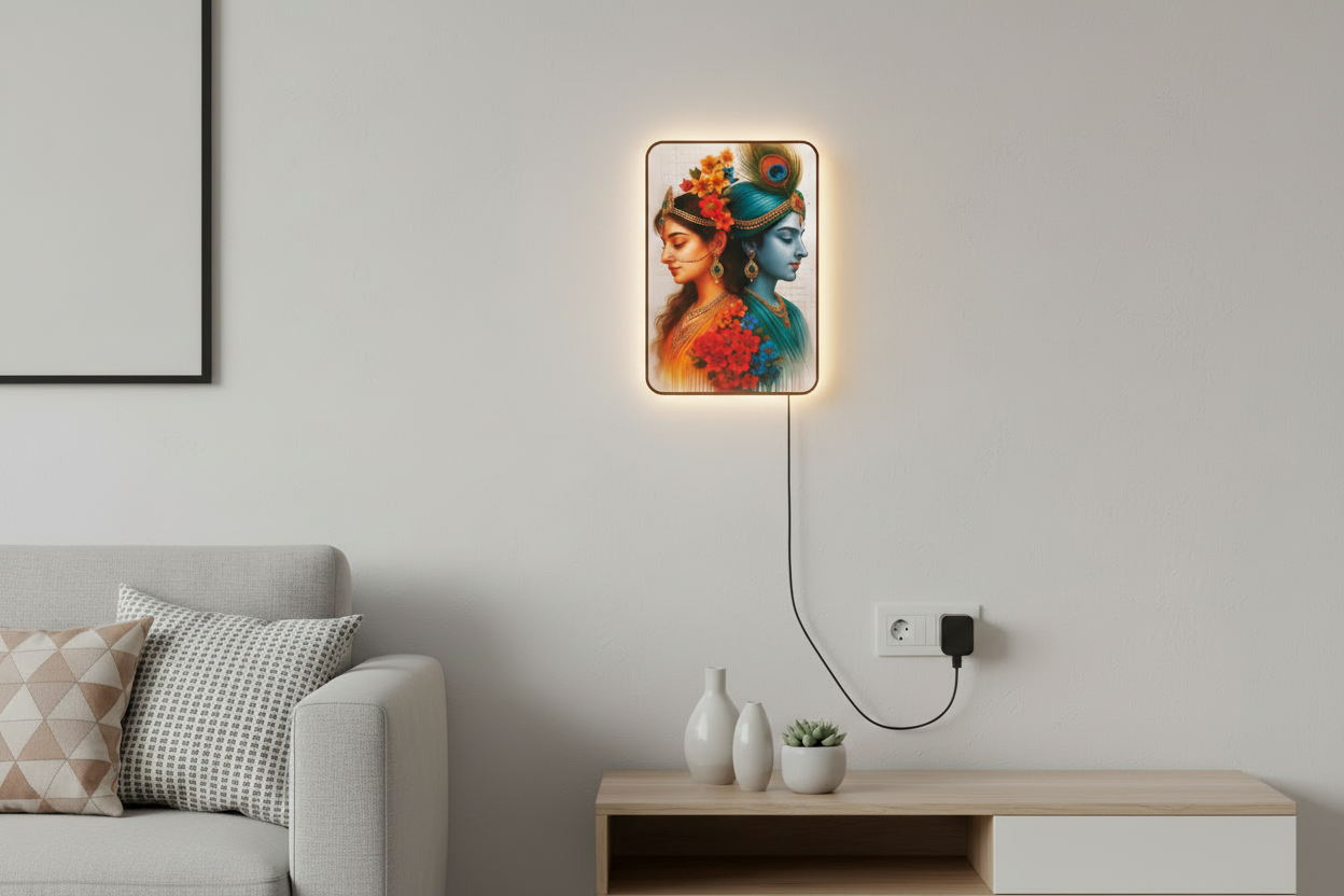 Radha Krishna Wall Frame With Light