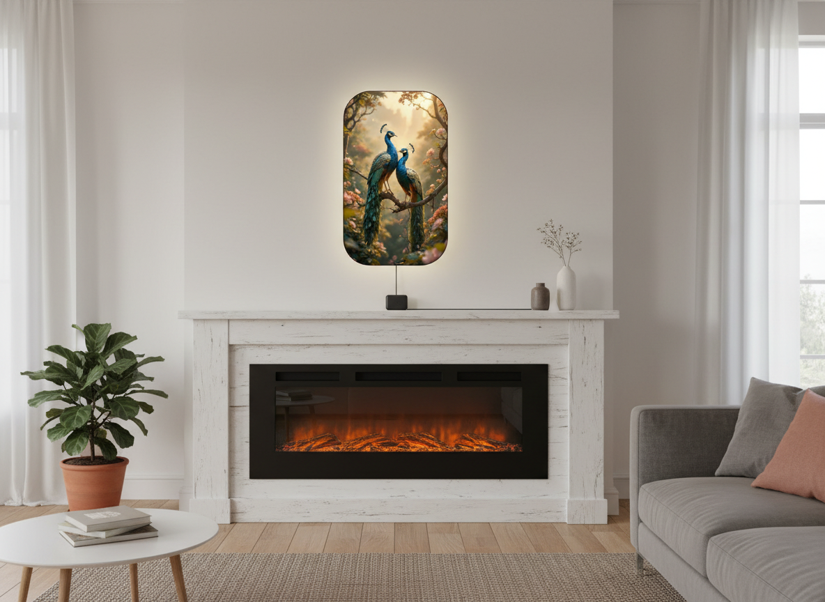 Peacock Print Wall Frame With Light