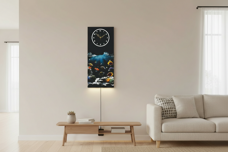 Fish Print Wall Clock With Light