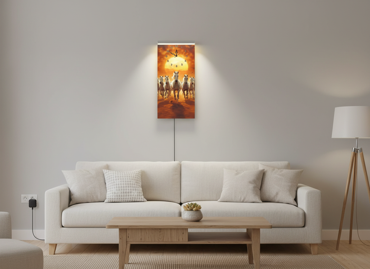 Horses Print Wall Clock With Light