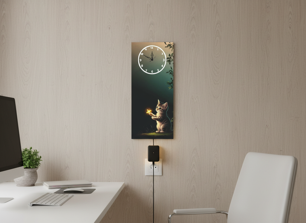 Firefly and kitten Illuminated Wall Clock