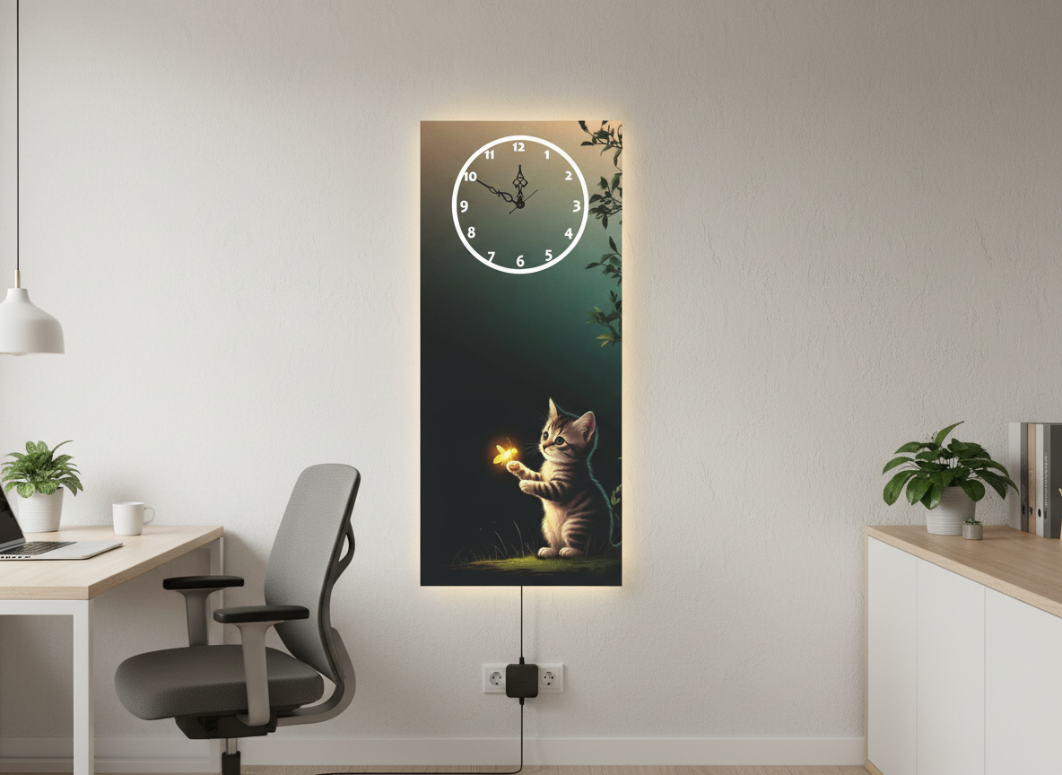 Firefly and kitten Illuminated Wall Clock