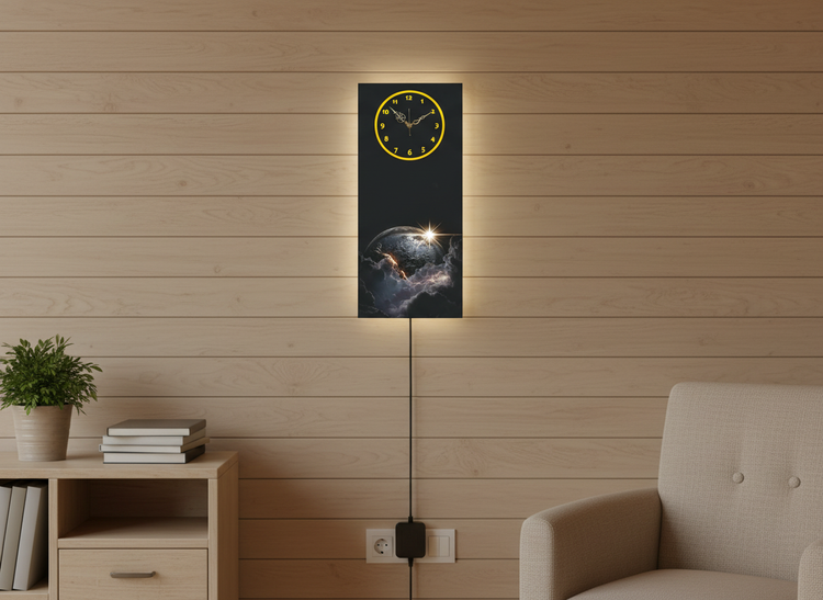 Celestial Space Wall Art Clock With Light