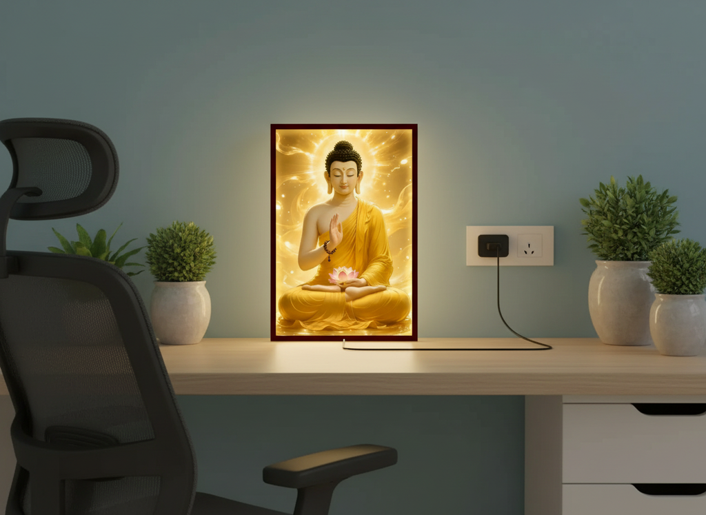 Gautam Budha Acrylic Wall Frame With Light And Remote