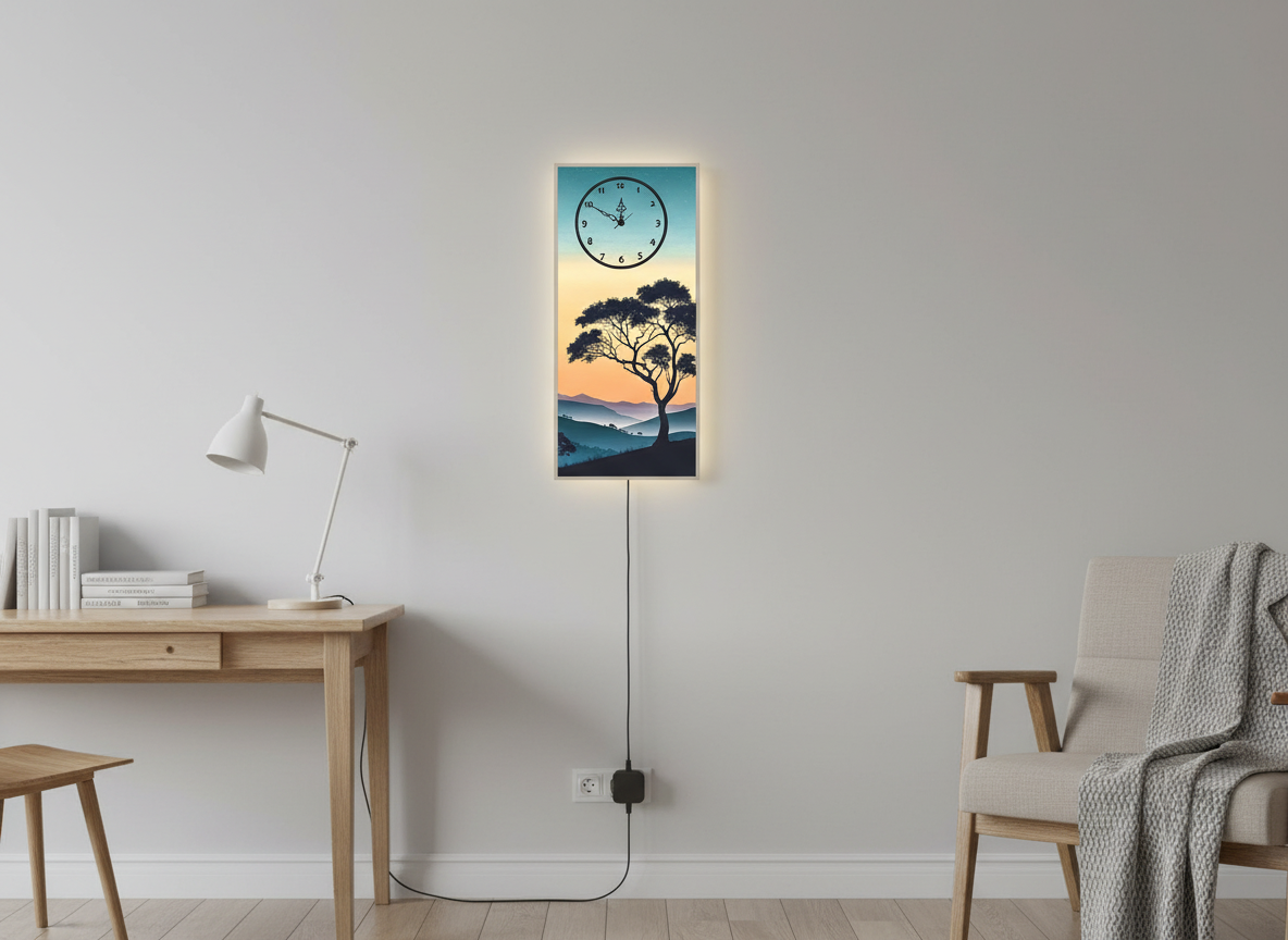 Vibrant Tree Printed Wall Clock With Light