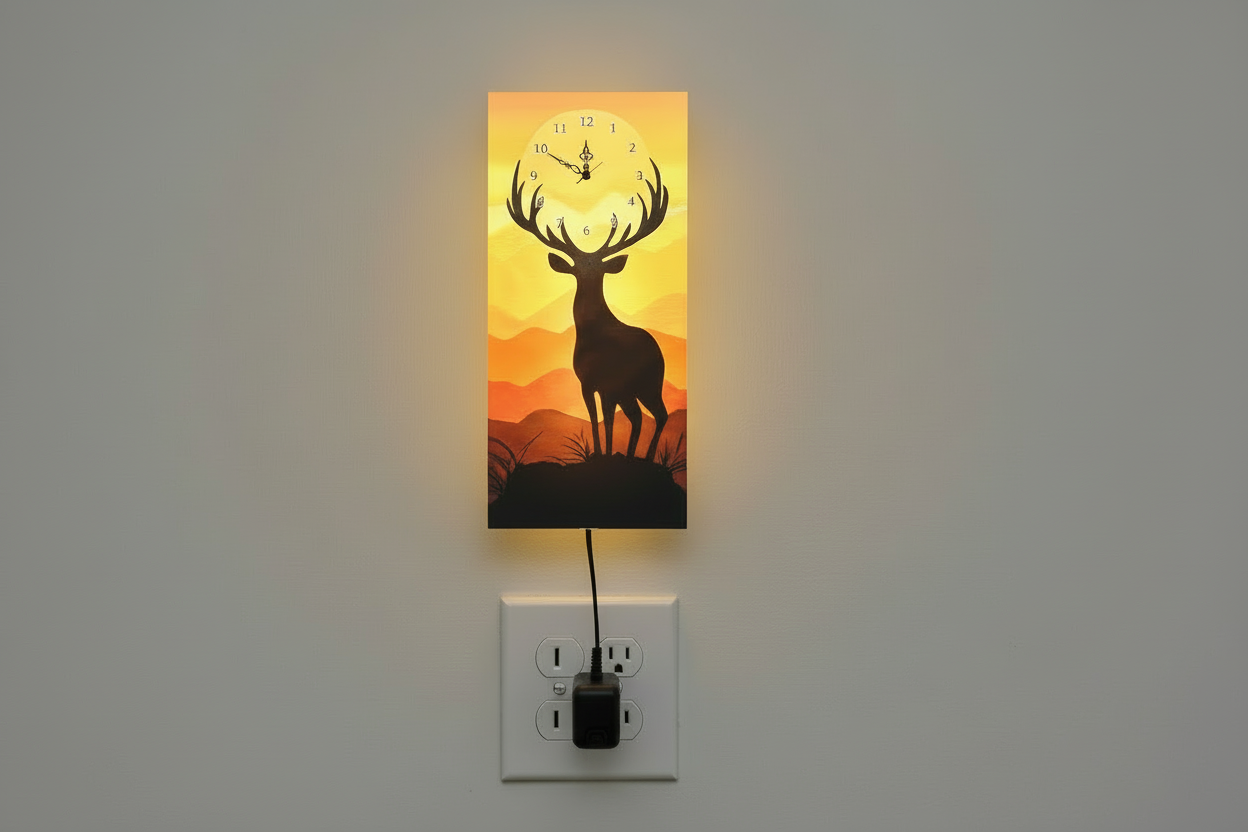 Deer Print Wall Clock With Light