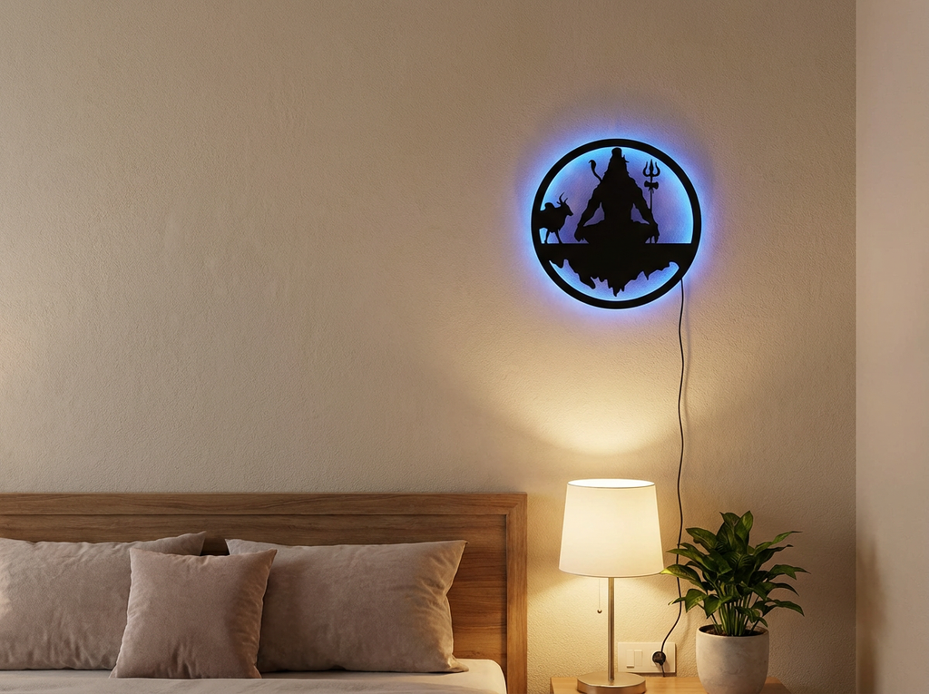 Shiv Ji Black Cutout Photo Frame With Light and Remote