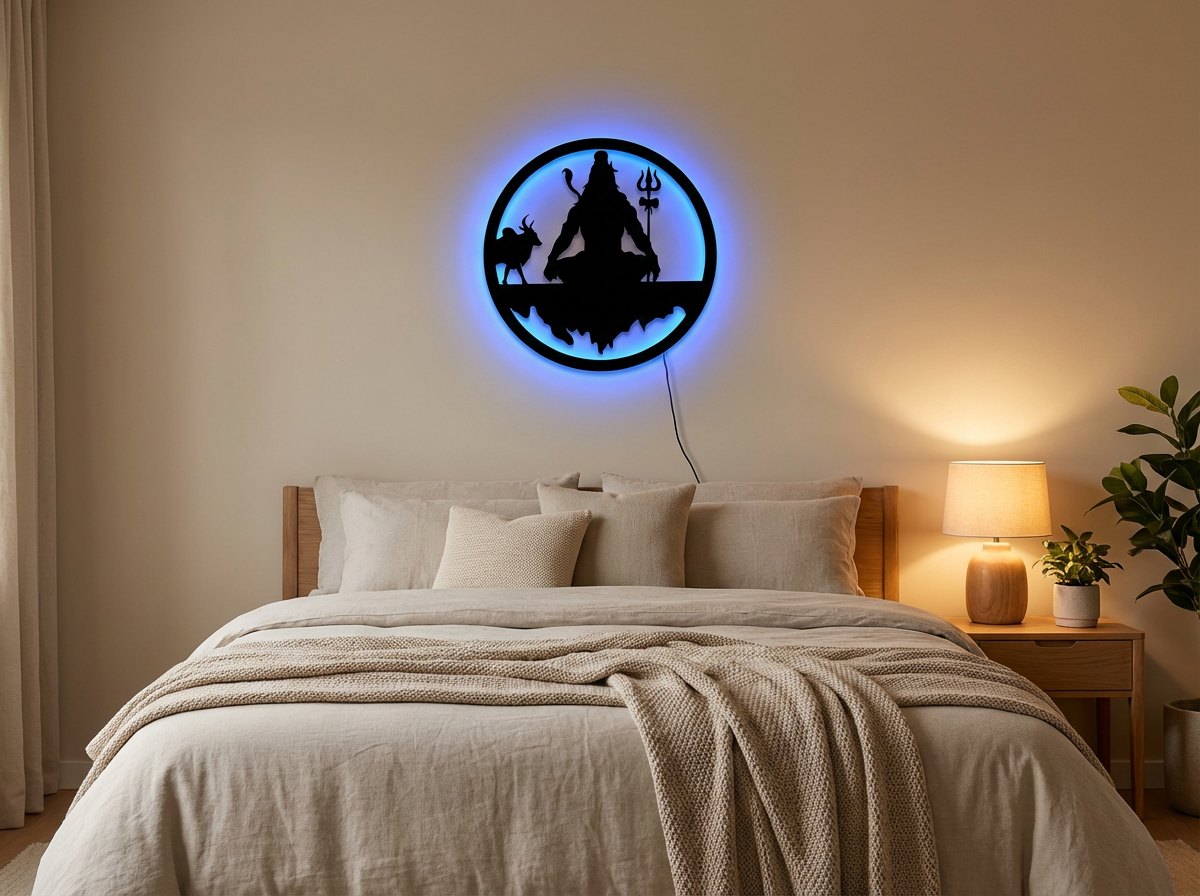 Shiv Ji Black Cutout Photo Frame With Light and Remote