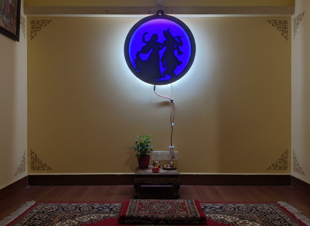 Radha Krishna Black Cutout Photo Frame With Light and Remote