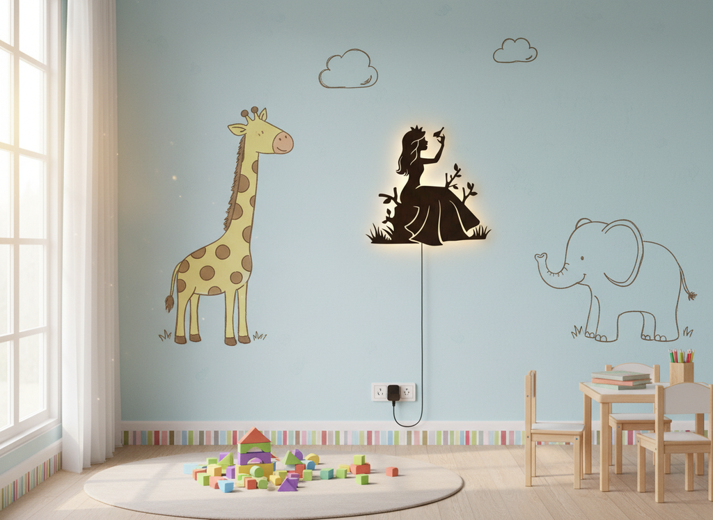 Fairytale Princess Backlit Wooden Wall Decor with LED Night Light With Remote