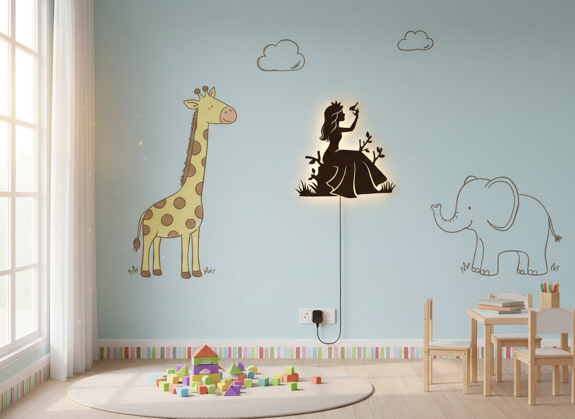 Fairytale Princess Backlit Wooden Wall Decor with LED Night Light With Remote