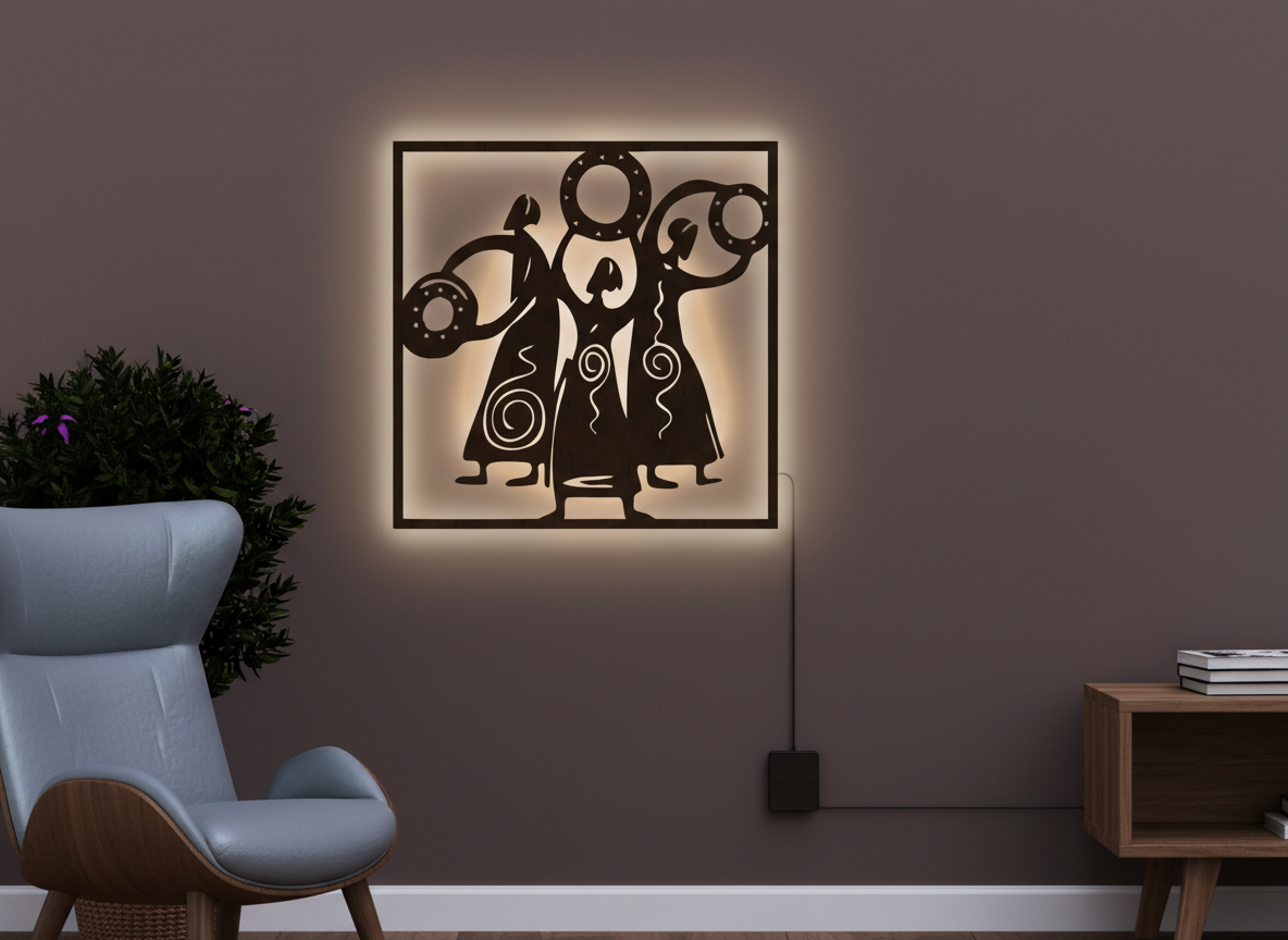African Women Folk Dance Backlit Wooden Wall Decor with LED Night Light With Remote