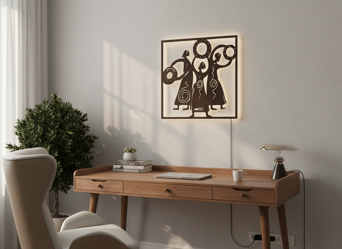 African Women Folk Dance Backlit Wooden Wall Decor with LED Night Light With Remote