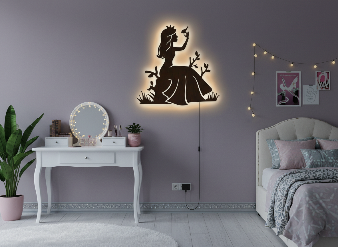 Fairytale Princess Backlit Wooden Wall Decor with LED Night Light With Remote
