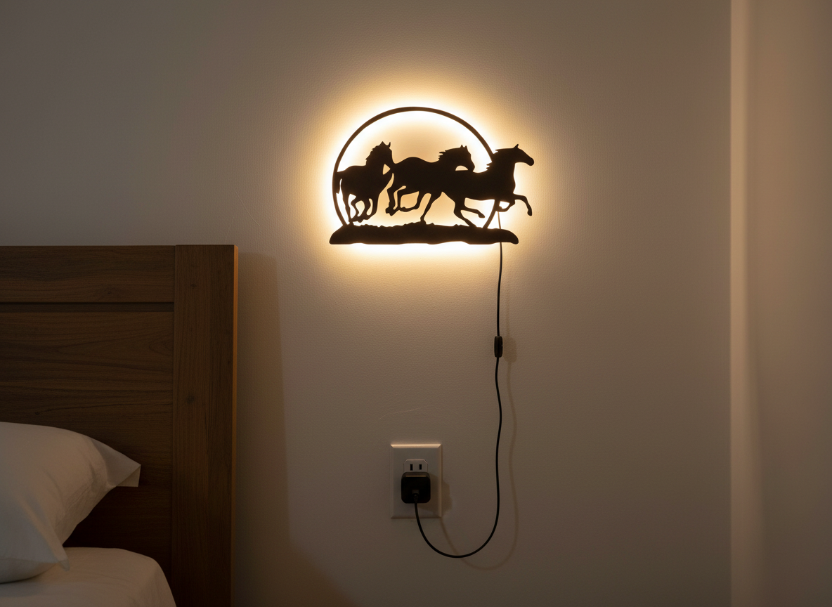 Beautiful Running Horse Backlit Wooden Wall Decor with LED Night Light With Remote