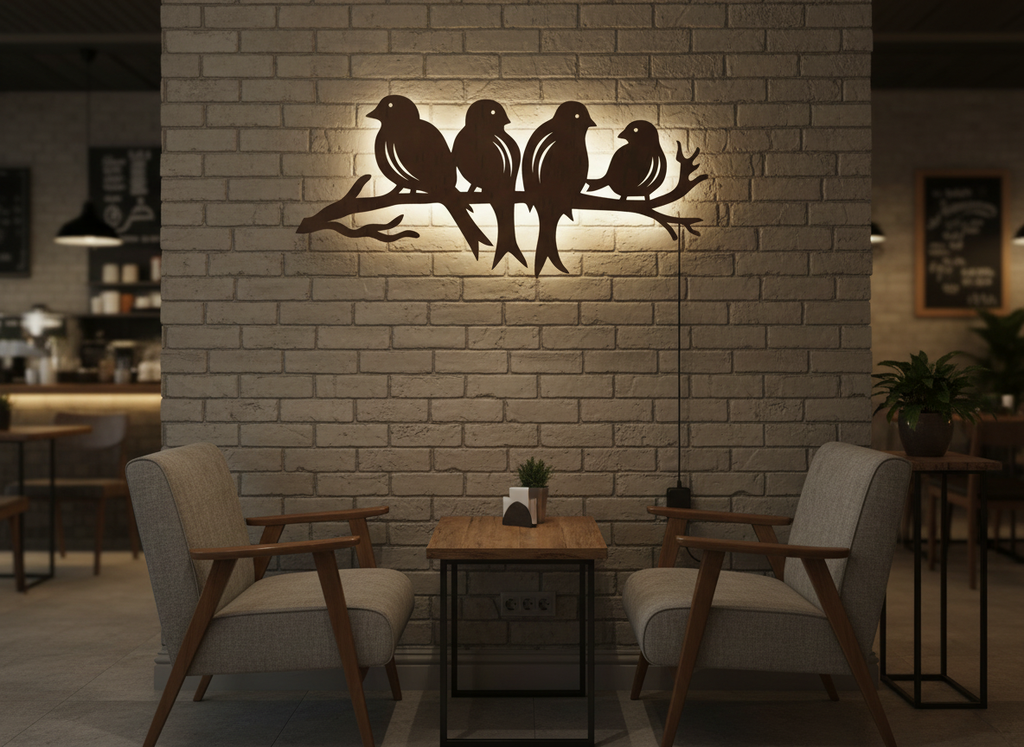 Birds Sitting on Branch Backlit Wooden Wall Decor with LED Night Light With Remote