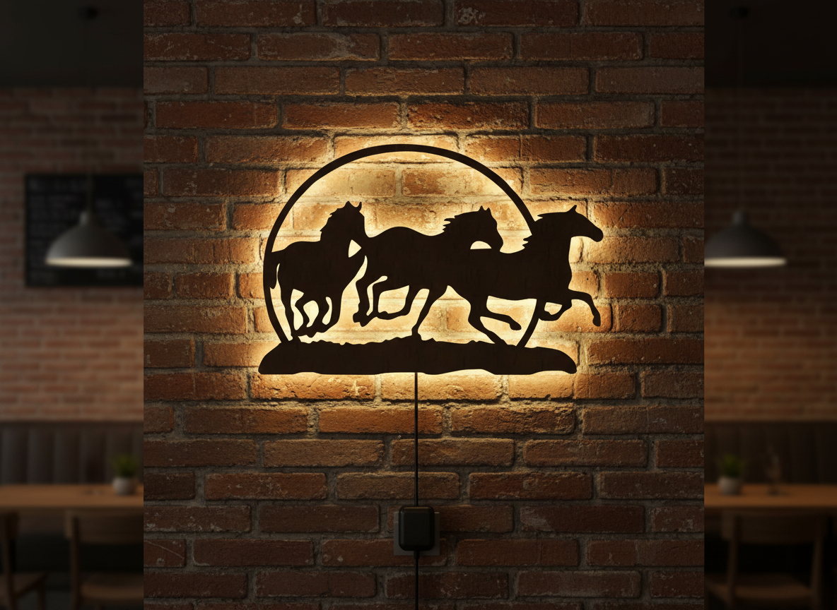 Beautiful Running Horse Backlit Wooden Wall Decor with LED Night Light With Remote