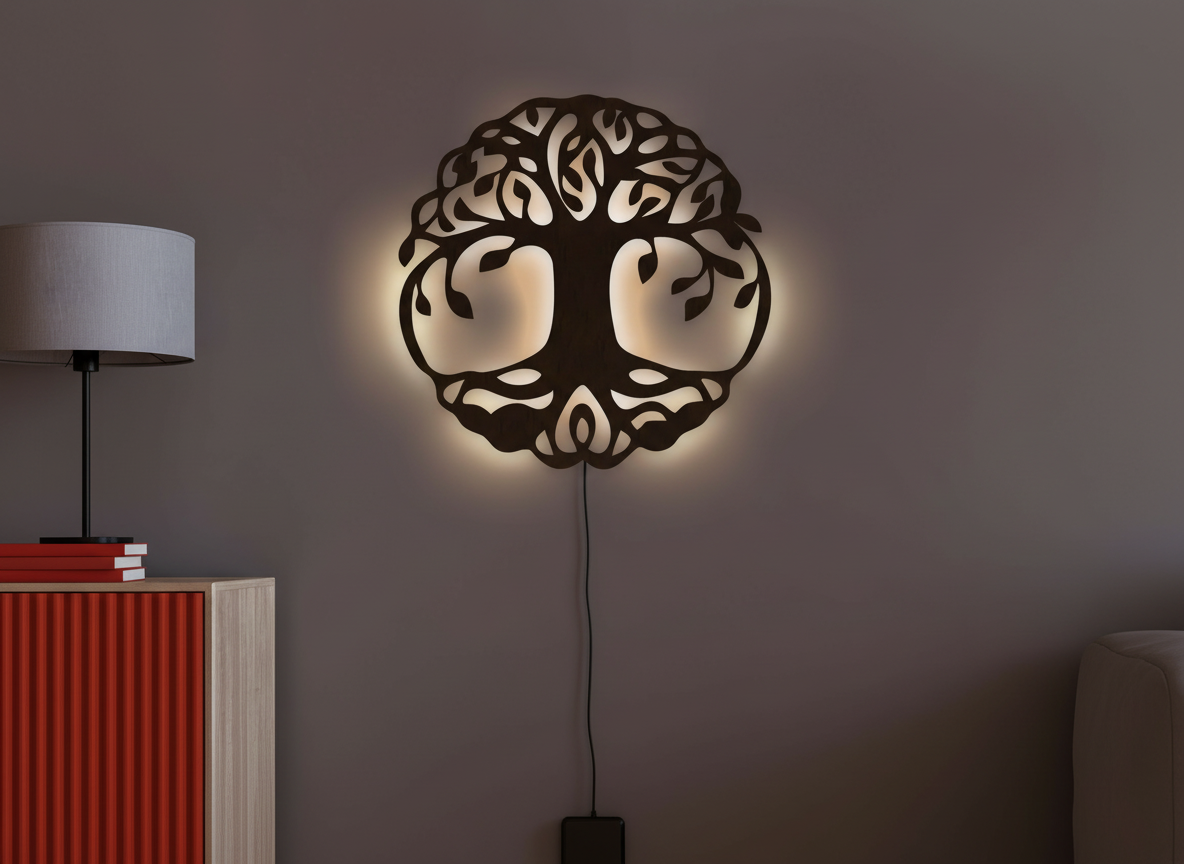 Beautiful Life of Tree Backlit Wooden Wall Decor with LED Night Light With Remote