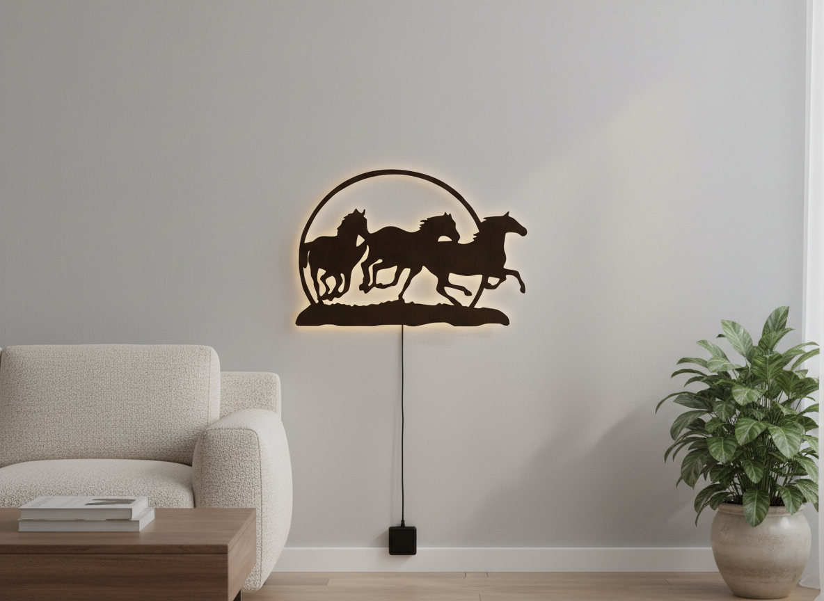 Beautiful Running Horse Backlit Wooden Wall Decor with LED Night Light With Remote